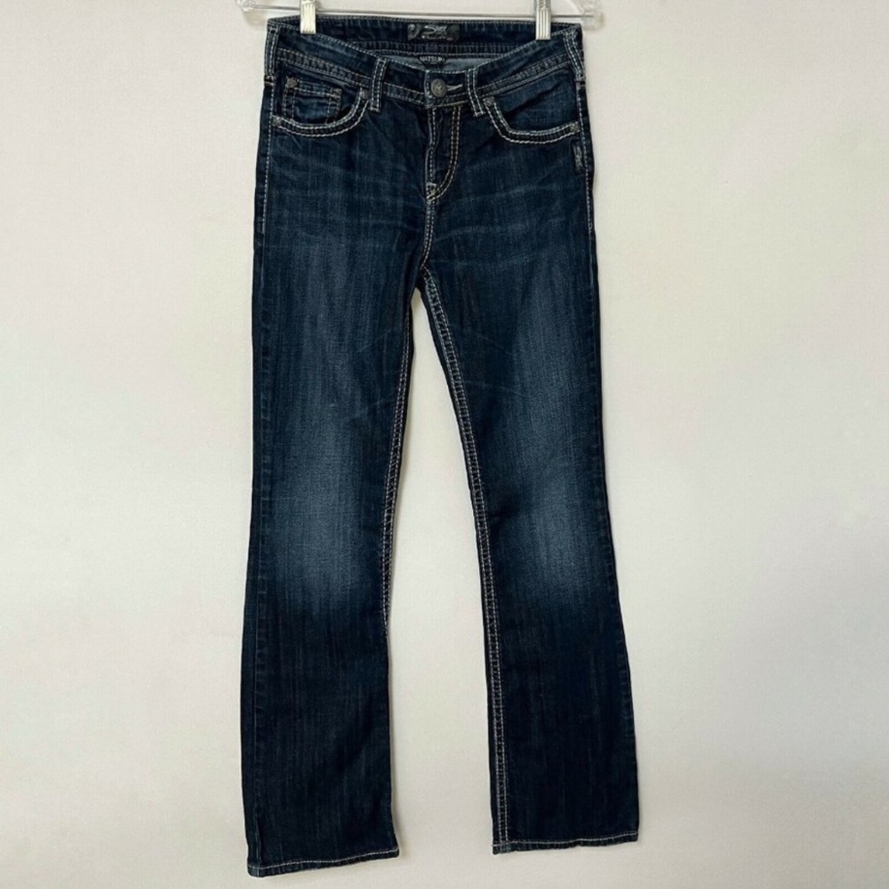 Silver Natsuki Bootcut Jeans Mid Rise Dark Wash Buckle Denim Stretch Women Sz 28